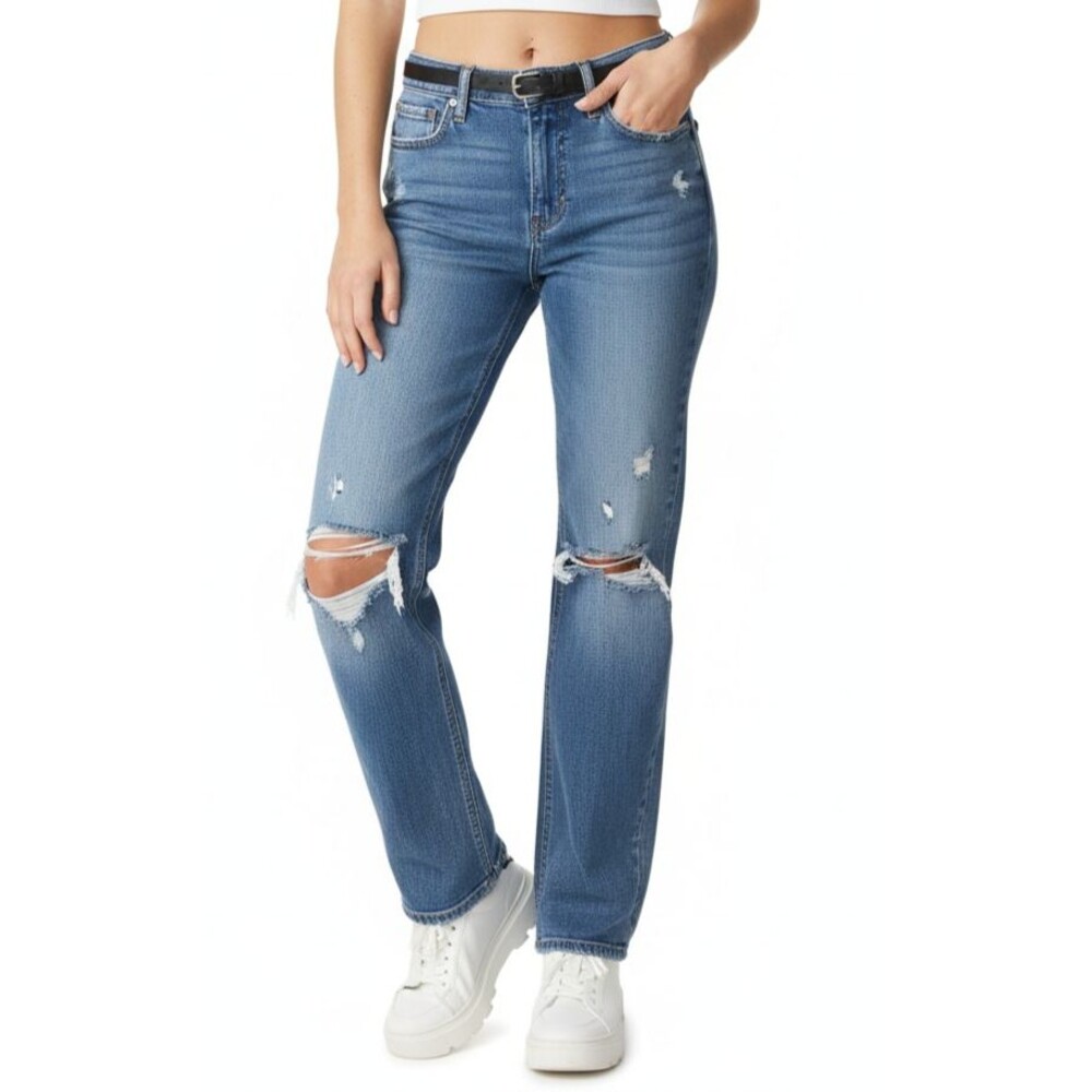 Hollister 90s Vintage Straight Jeans Size 7R Low Rise Distressed Ripped Denim